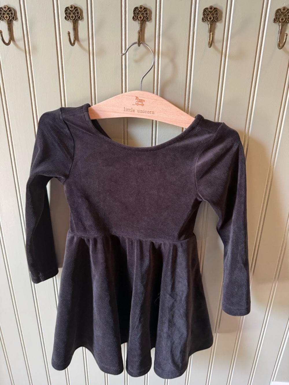 Boutique Tea branded Girls Velvet Long Sleeve Dress - Black
